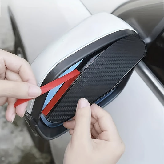 2pcs Car Rearview Mirror Rain Shield Carbon Fiber Texture