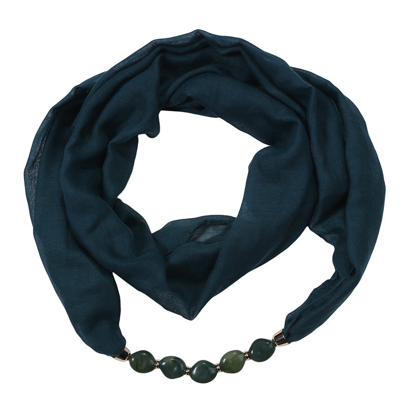 Soft Cotton Linen Scarf Necklace Pendant Solid Bead Scarf
