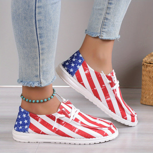 Women's Striped Canvas Sneakers Lace Up Lightweight Shoes