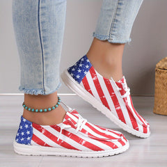 Women's Striped Canvas Sneakers Lace Up Lightweight Shoes