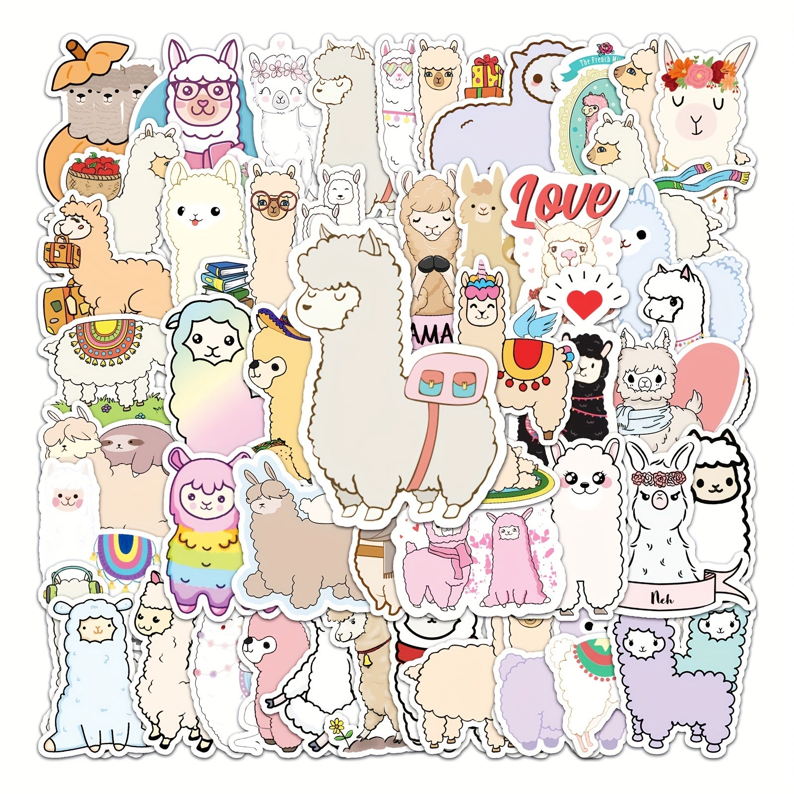 50pcs Cartoon Llama Stickers, Waterproof & Unique for Luggage Skateboard