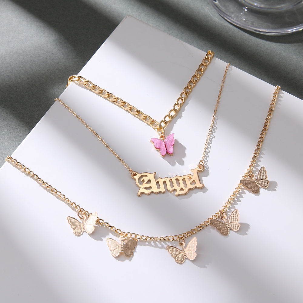 Letter & Butterfly Charm Necklace