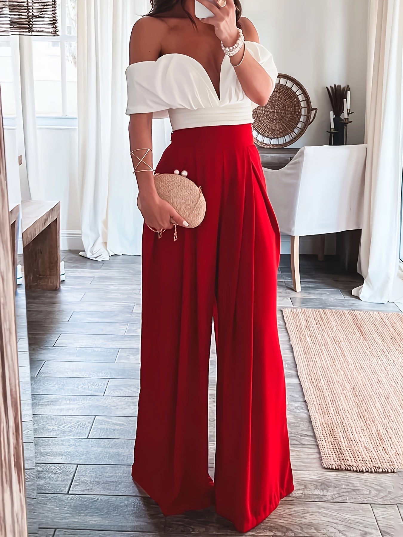 Women's Plus High Waisted Wide Leg Solid Trousers