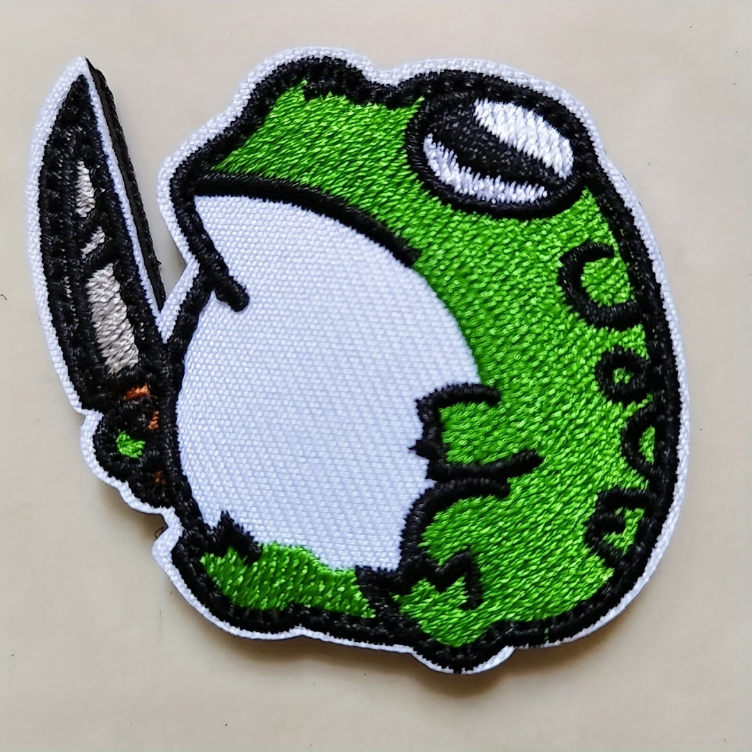 Cartoon Fat Frog Hook Loop Patch Funny Animal Sew On Embroidered Applique