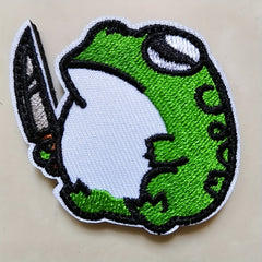 Cartoon Fat Frog Hook Loop Patch Funny Animal Sew On Embroidered Applique