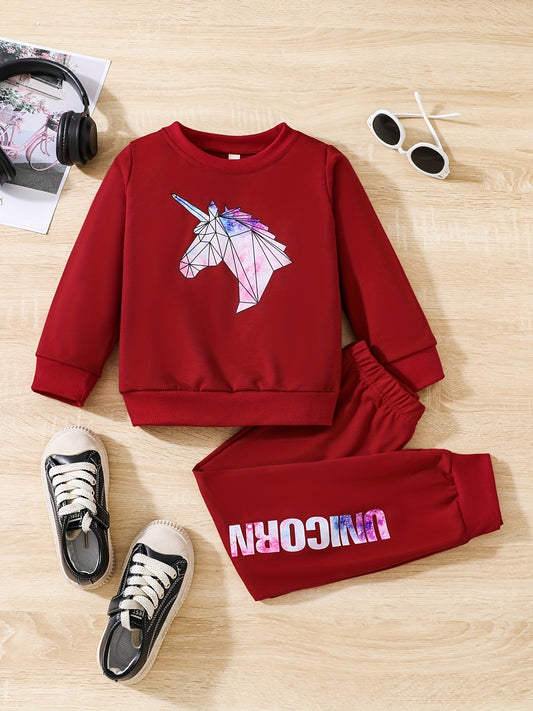 Girls Unicorn Sweatshirt Trousers 2pcs Set Spring Fall