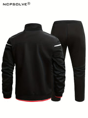 Men's Stand Collar Zip Up Jacket & Stretchable Pants Set