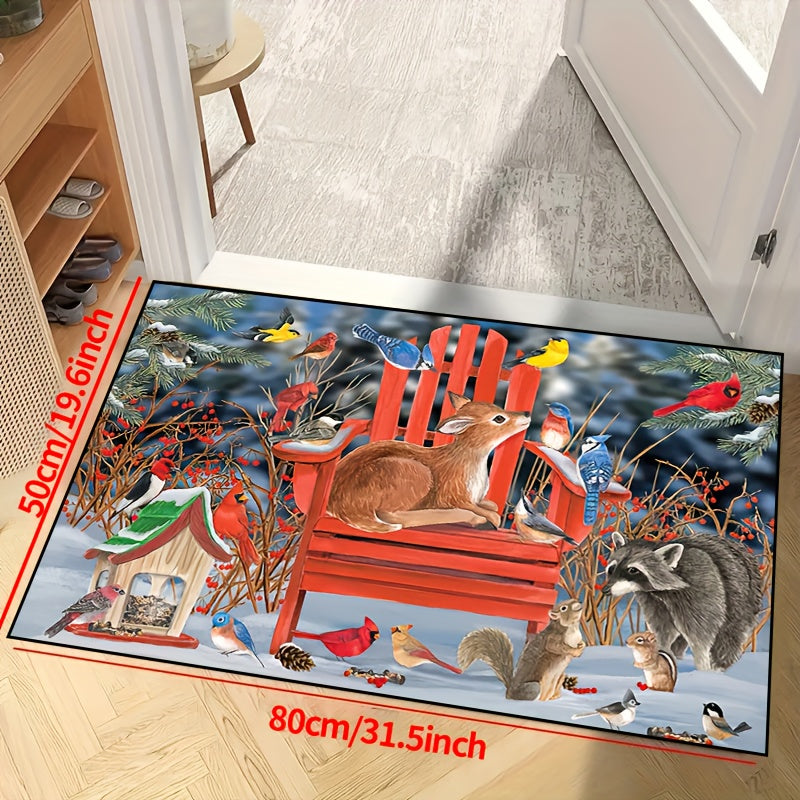 Animal Pattern Rug - Bird, Squirrel, Red Seat Print Mat
