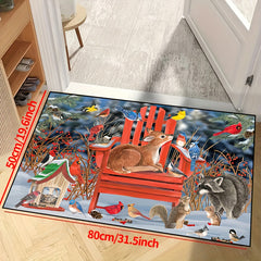 Animal Pattern Rug - Bird, Squirrel, Red Seat Print Mat