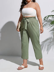  Ribbed High Rise Paperbag Waist Pants With Belt