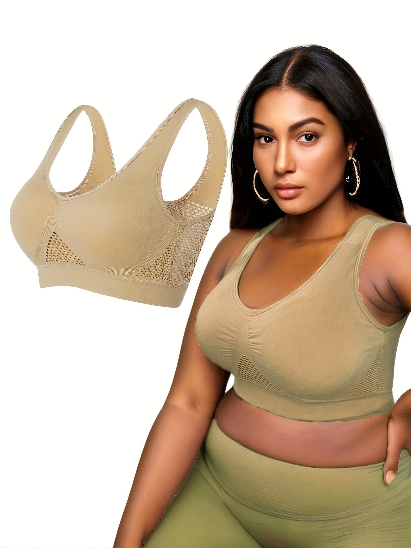  Sports Bra Women's Plus Solid Hollow Out Breathable Mesh Tank Bra