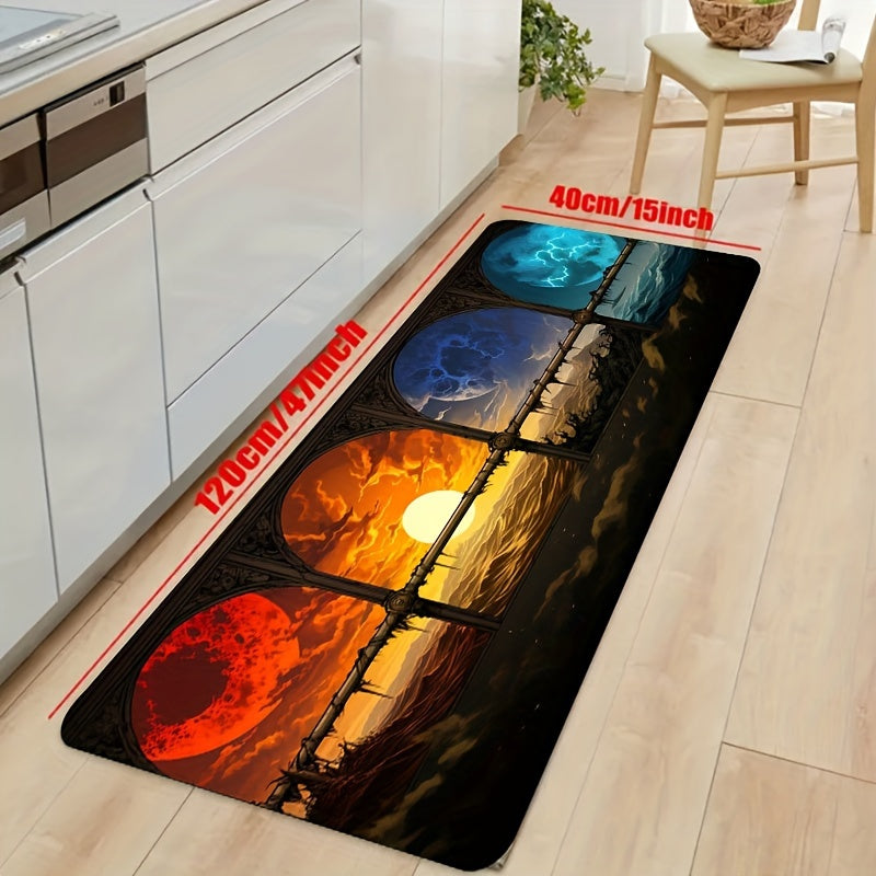 Building Pattern Rug Cartoon Bridge Floor Mat Rectangular Carpet