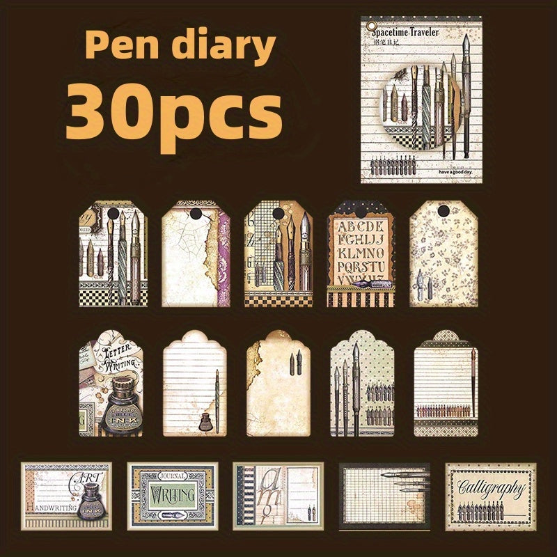 30PCS Vintage Background Paper Sticker Tape for Scrapbooking and Journaling