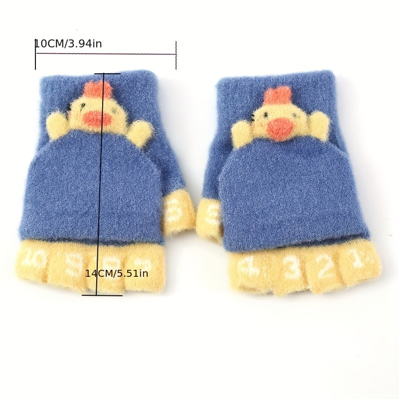 Children Cartoon Warm Half Finger Gloves with Flip