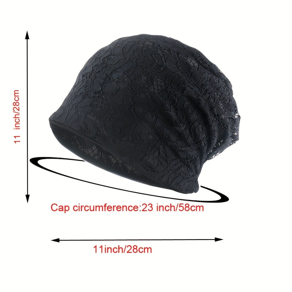 Lace Flower Beanie Elastic Lightweight Skull Cap