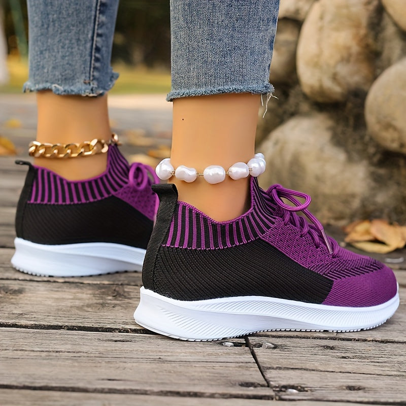 Women's Breathable Lace-up Running Shoes Soft Sole Casual Sneakers