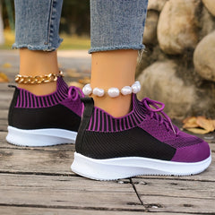 Women's Breathable Lace-up Running Shoes Soft Sole Casual Sneakers