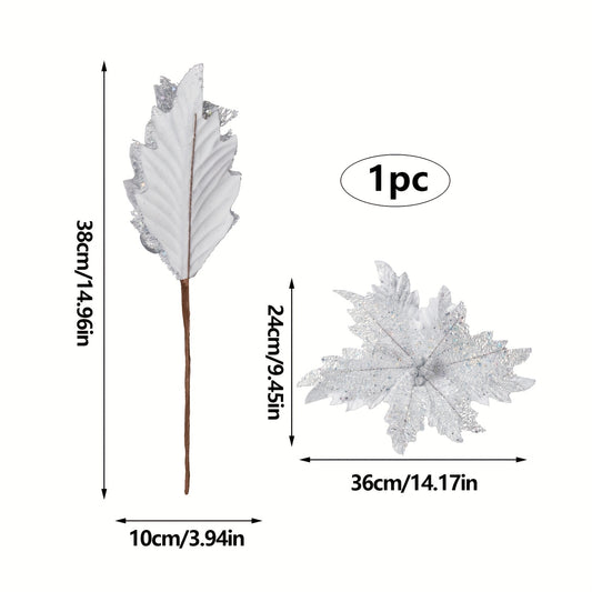 1pc Poinsettia Flower Silver Golden Red Artificial Christmas Decorations
