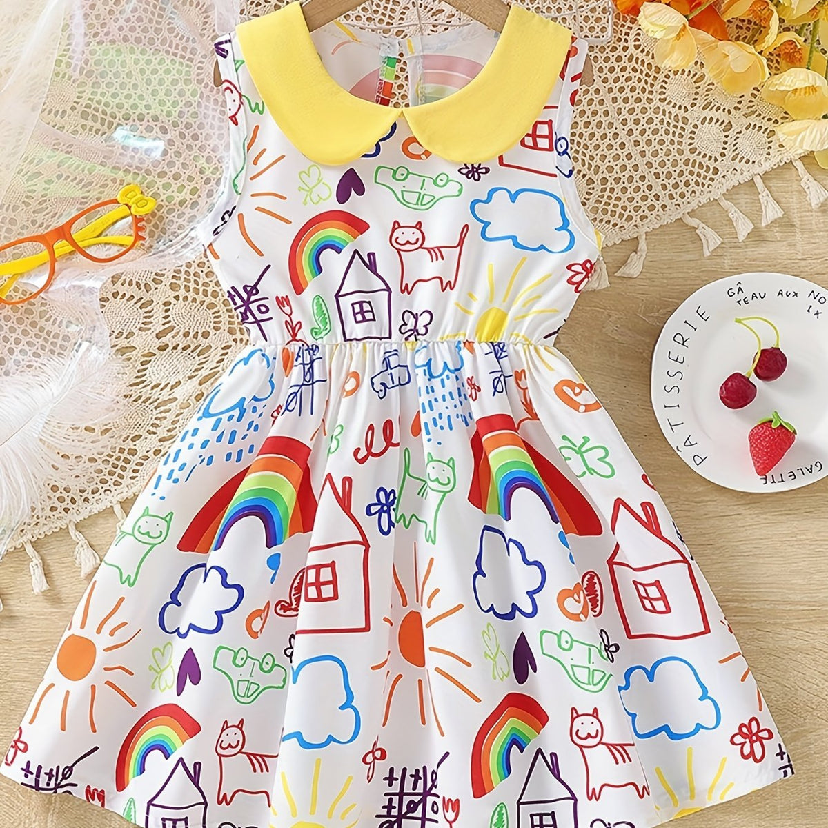 Toddler Kid Girls' Weather Pattern Doll Collar Sleeveless Dress
