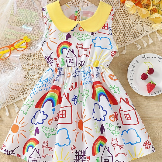 Toddler Kid Girls' Weather Pattern Doll Collar Sleeveless Dress