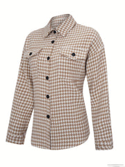 Houndstooth Print Shacket Jacket Casual Button Front