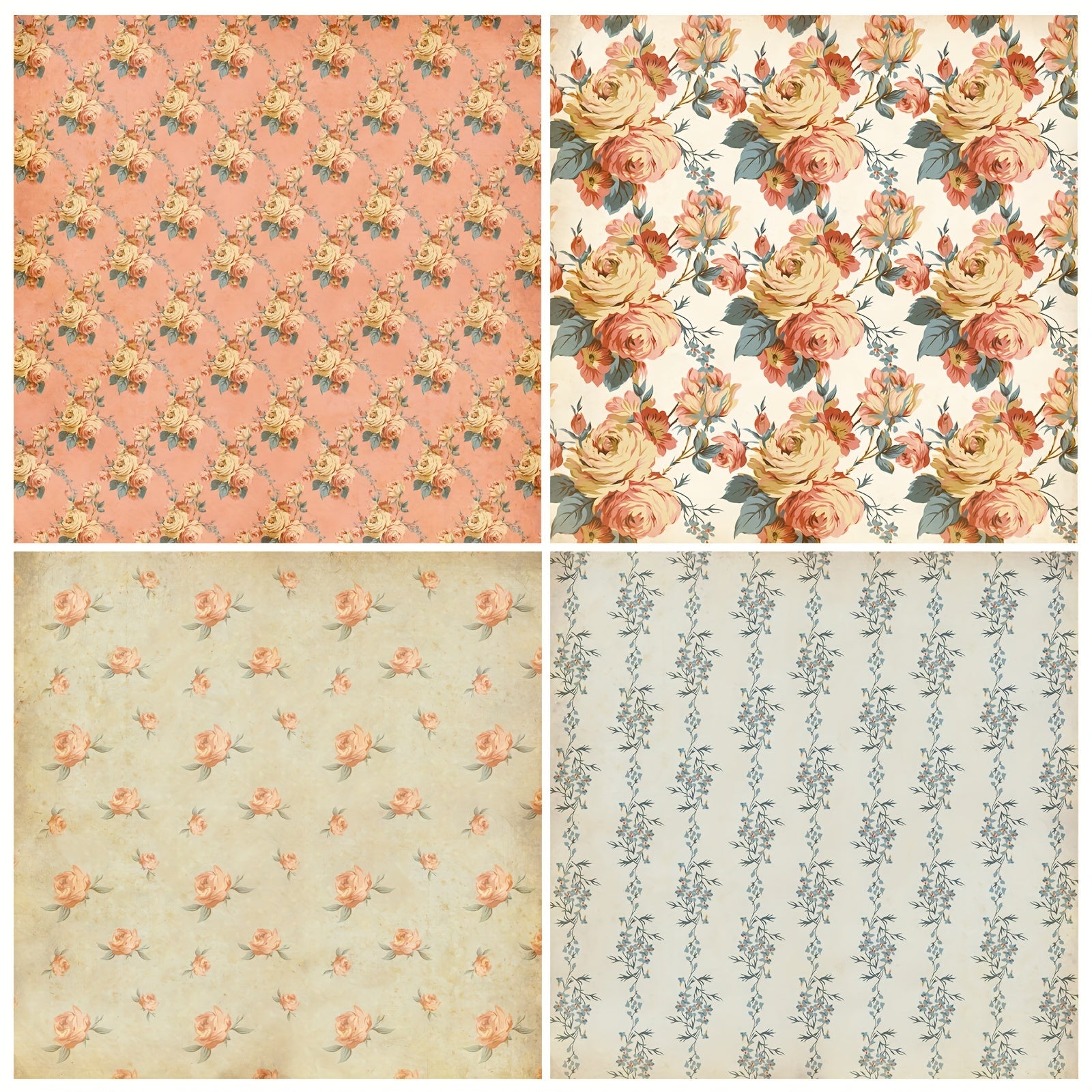 12pcs Flower Series Scrapbook Paper for DIY Photo Album Background