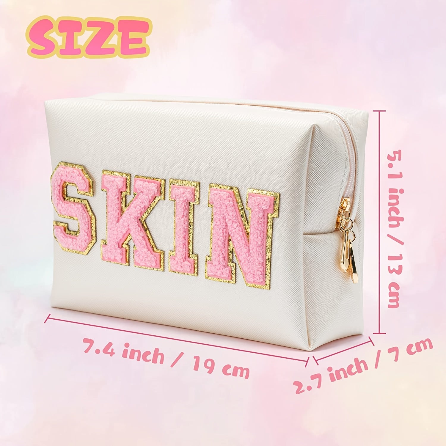 Chenille Letter Patch Comestic Bag Waterproof Portable Travel Makeup Pouch