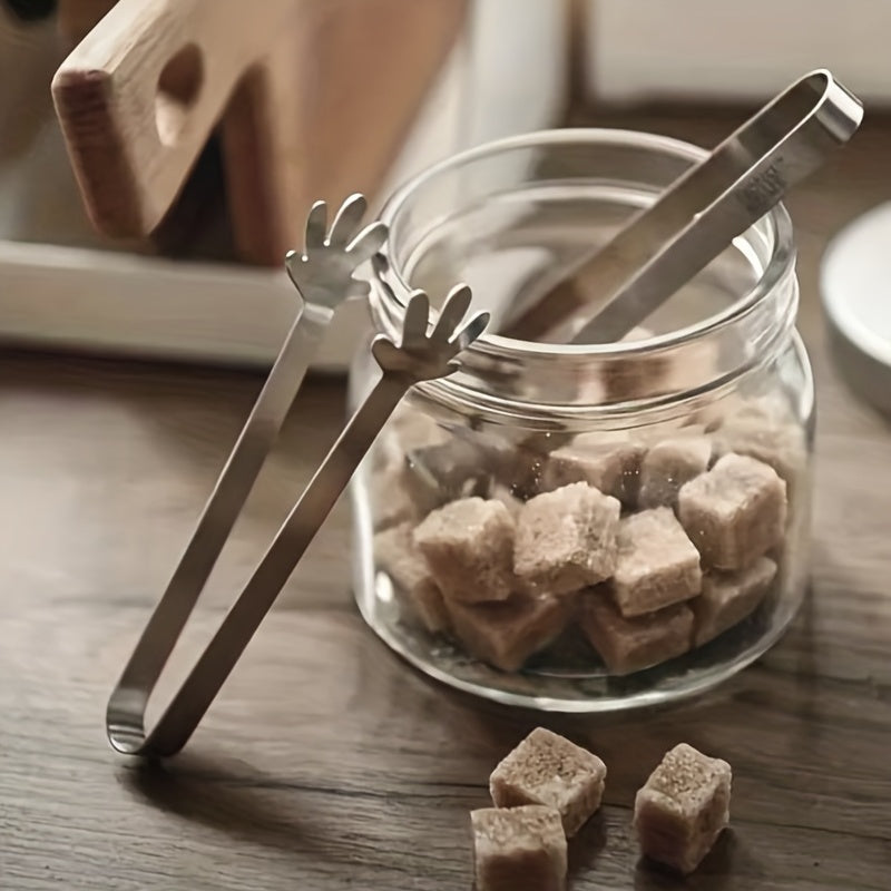 Stainless Steel Palm Leaf Heart Shaped Ice Tong Bar Coffee Milk Tea Sugar Clip