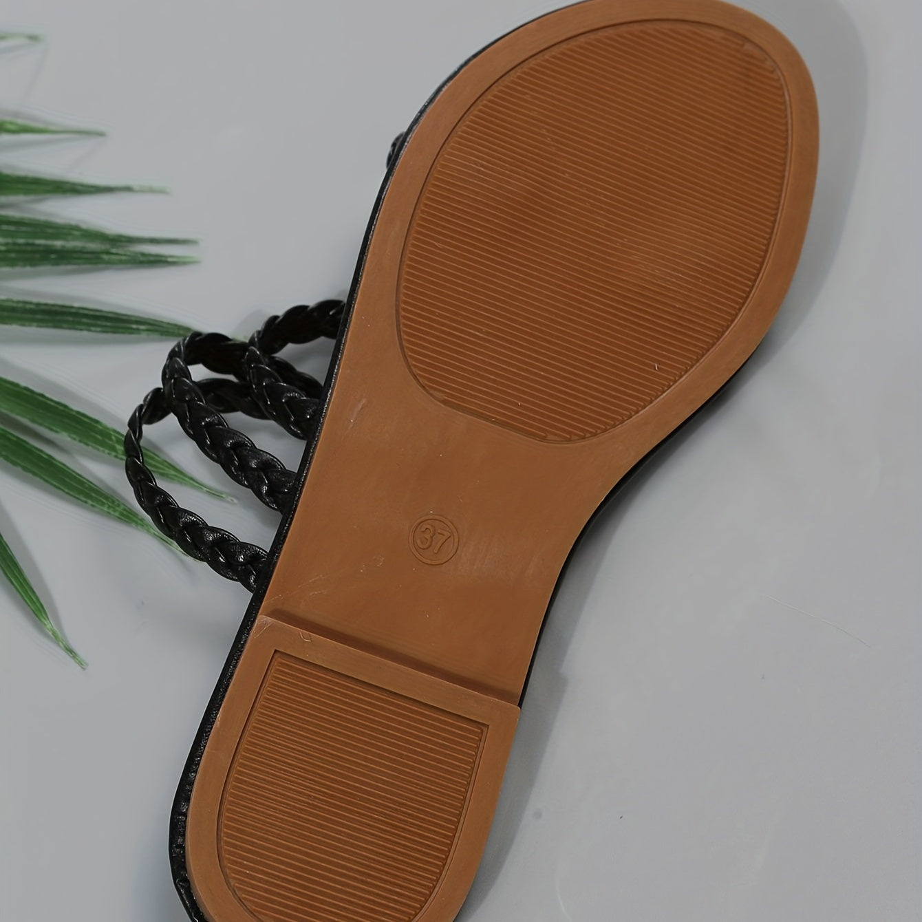 Women's Braided Flat Slippers Open Toe Non Slip Round Toe Slides Shoes