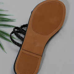 Women's Braided Flat Slippers Open Toe Non Slip Round Toe Slides Shoes