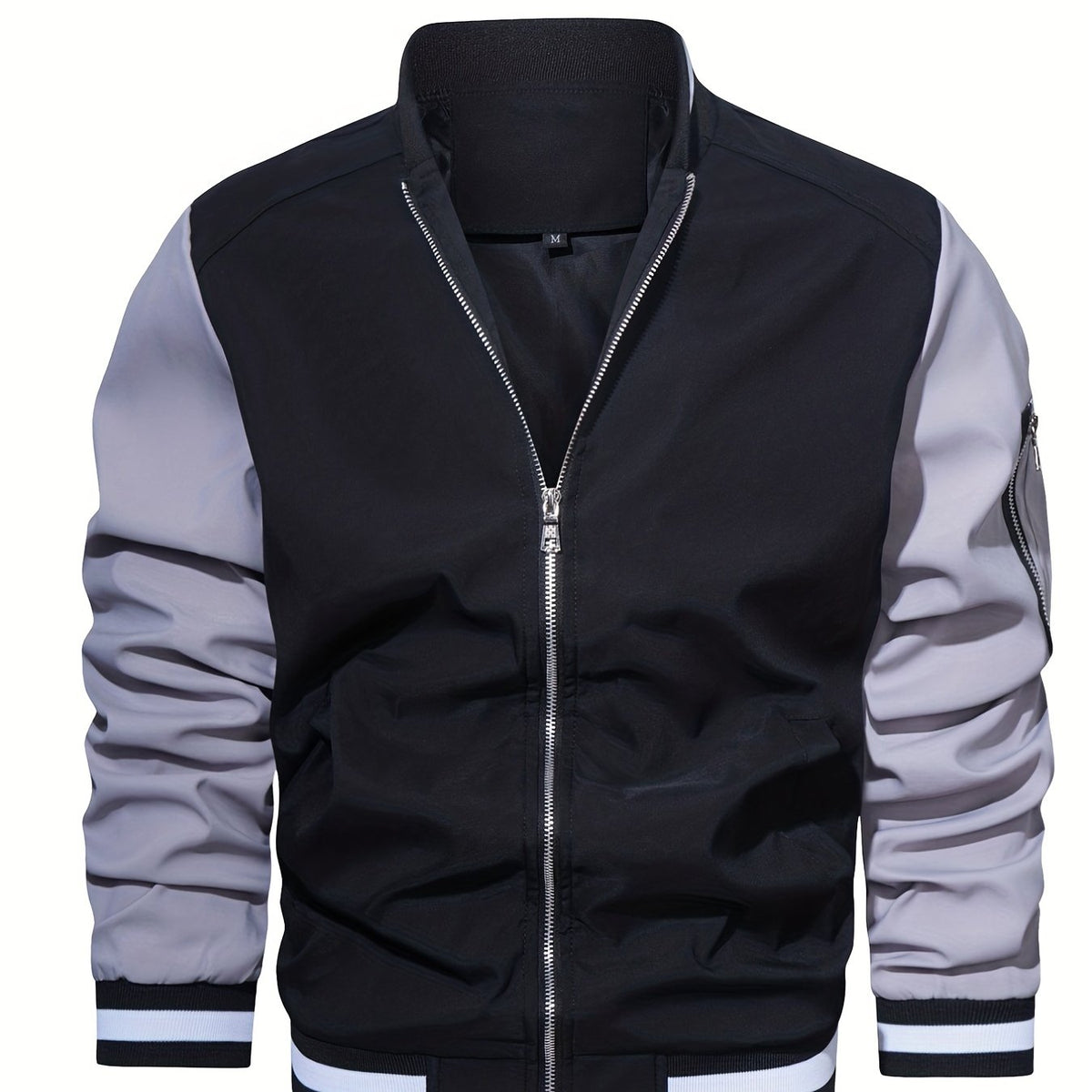 Men's Block Long Sleeve Jacket With Pockets Casual Stand Collar