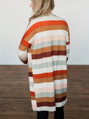  Colorblock Stripe Print Cardigan