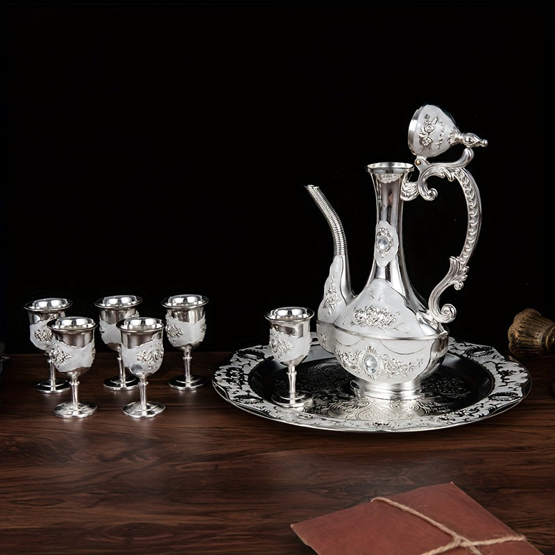 European Vintage Tea Set with Teapot, Cups, Tray