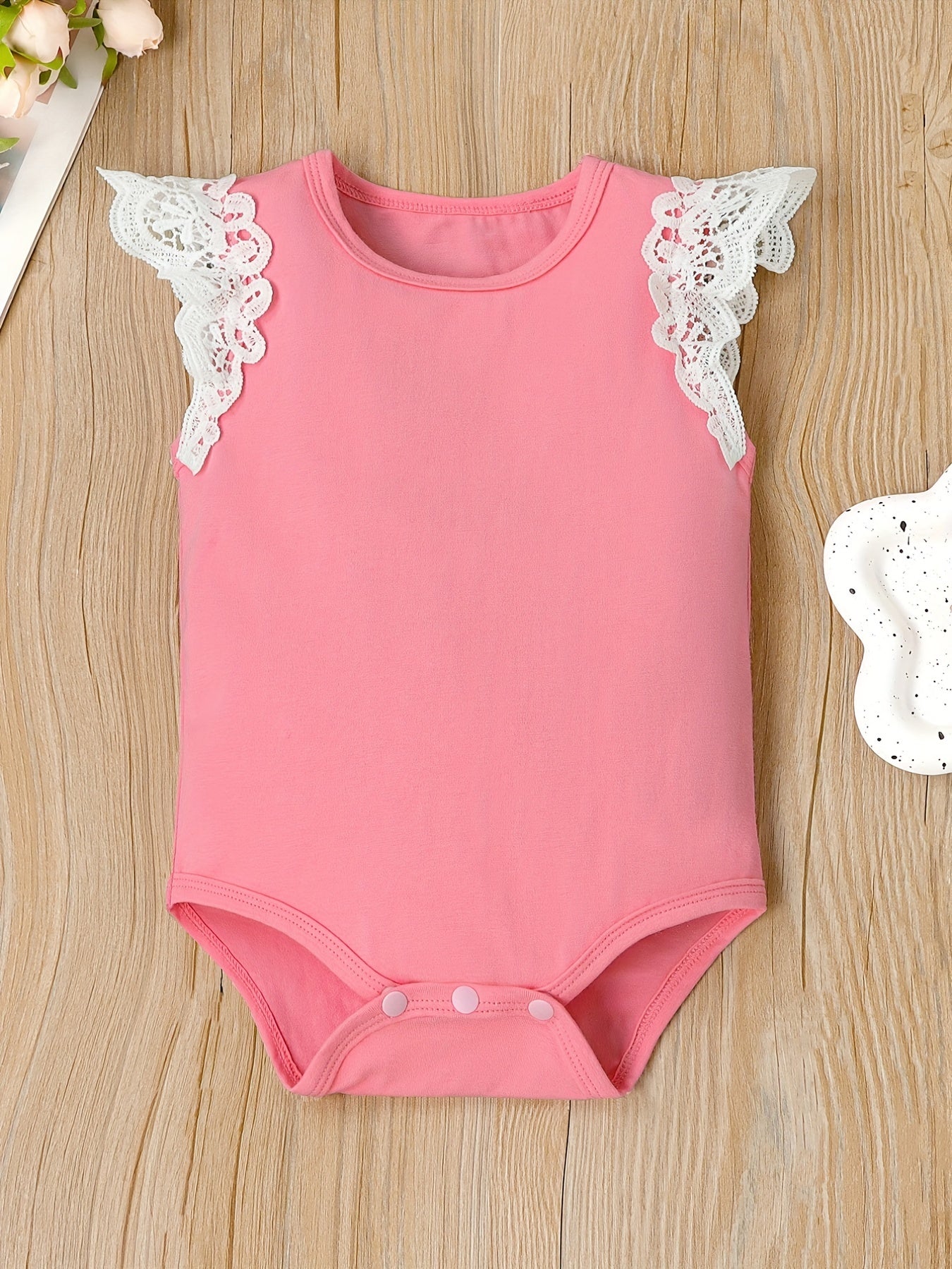 Baby Girl Ruffle Trim Flutter Sleeve Onesie Romper