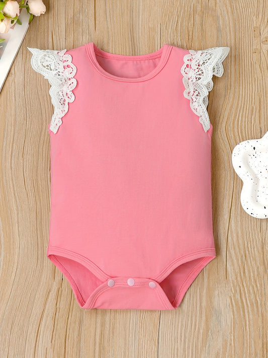 Baby Girl Ruffle Trim Flutter Sleeve Onesie Romper