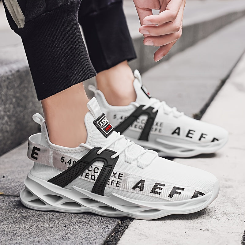 Men's Blade Sneakers Letter Print Lace Up Knitted Shoes
