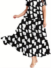  Geometric Print Short Sleeve Maxi Dress