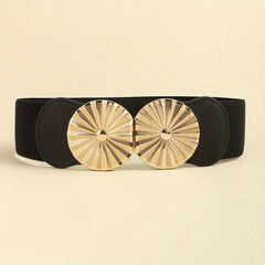 Geometric Circle Wide Belt PU Leather Elastic Waistband
