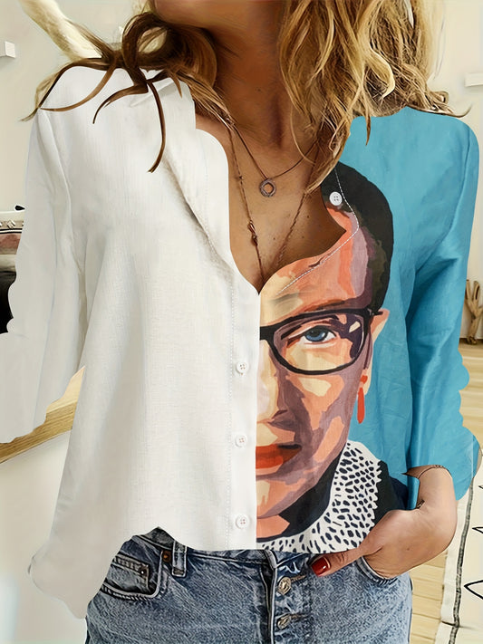  Colorblock Cartoon Print Long Sleeve Shirt Top