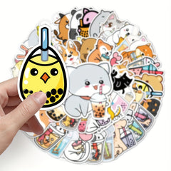 50pc Cute Milk Tea Pattern Waterproof Stickers for Water Bottles & Laptops
