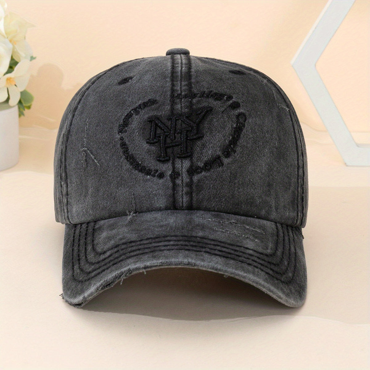 Adjustable Distressed Ripped Retro Baseball Cap Letter Embroidery