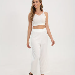 Casual Sleeveless V Neck Crop Top & Wide Leg Pants 2 Piece Set