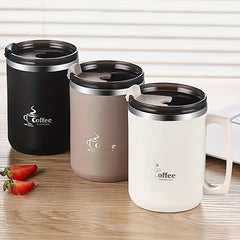 480ml Stainless Steel Water Cup with Straw and Handle, Leakproof Coffee Mug
