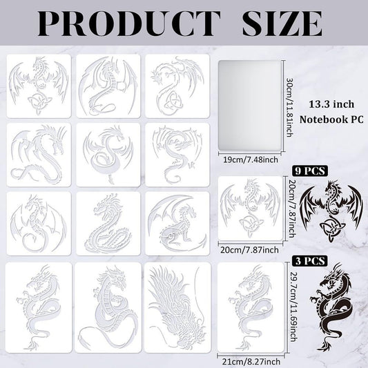 Dragon Pattern Stencils Template Set for Drawing and Painting - Craft Supplies