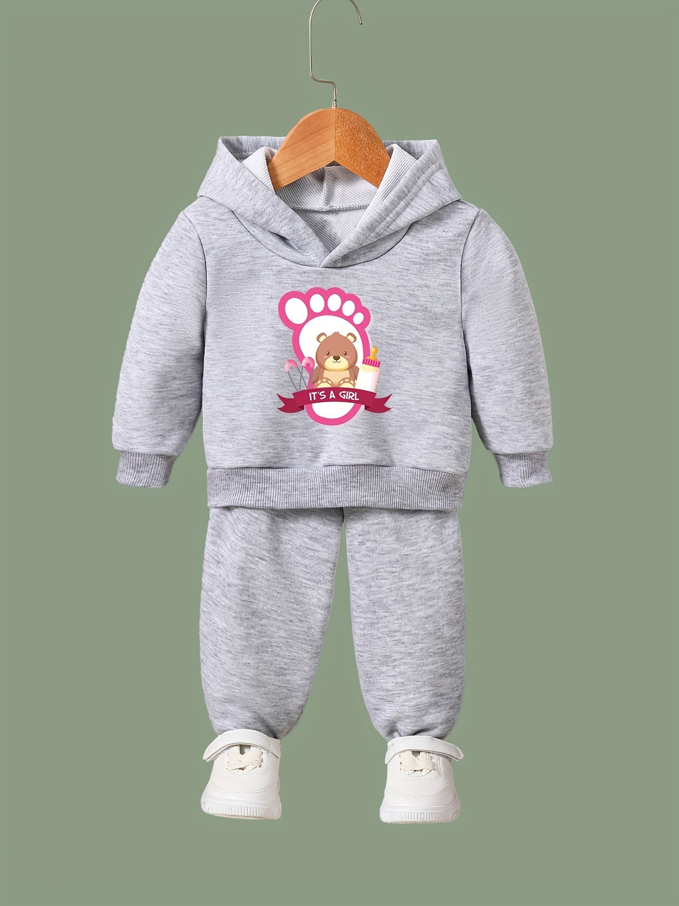Baby Bear Print Hoodies Pants Set Spring Fall Sports Christmas Gift