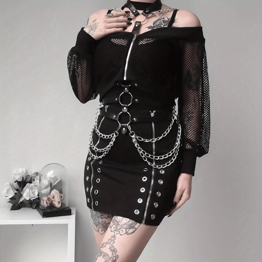 Gothic Chain Fringe Harness Tassel Suspenders Punk PU Leather Belt