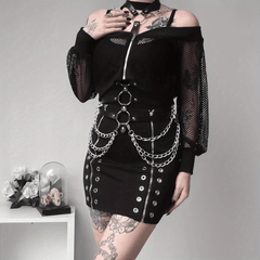 Gothic Chain Fringe Harness Tassel Suspenders Punk PU Leather Belt