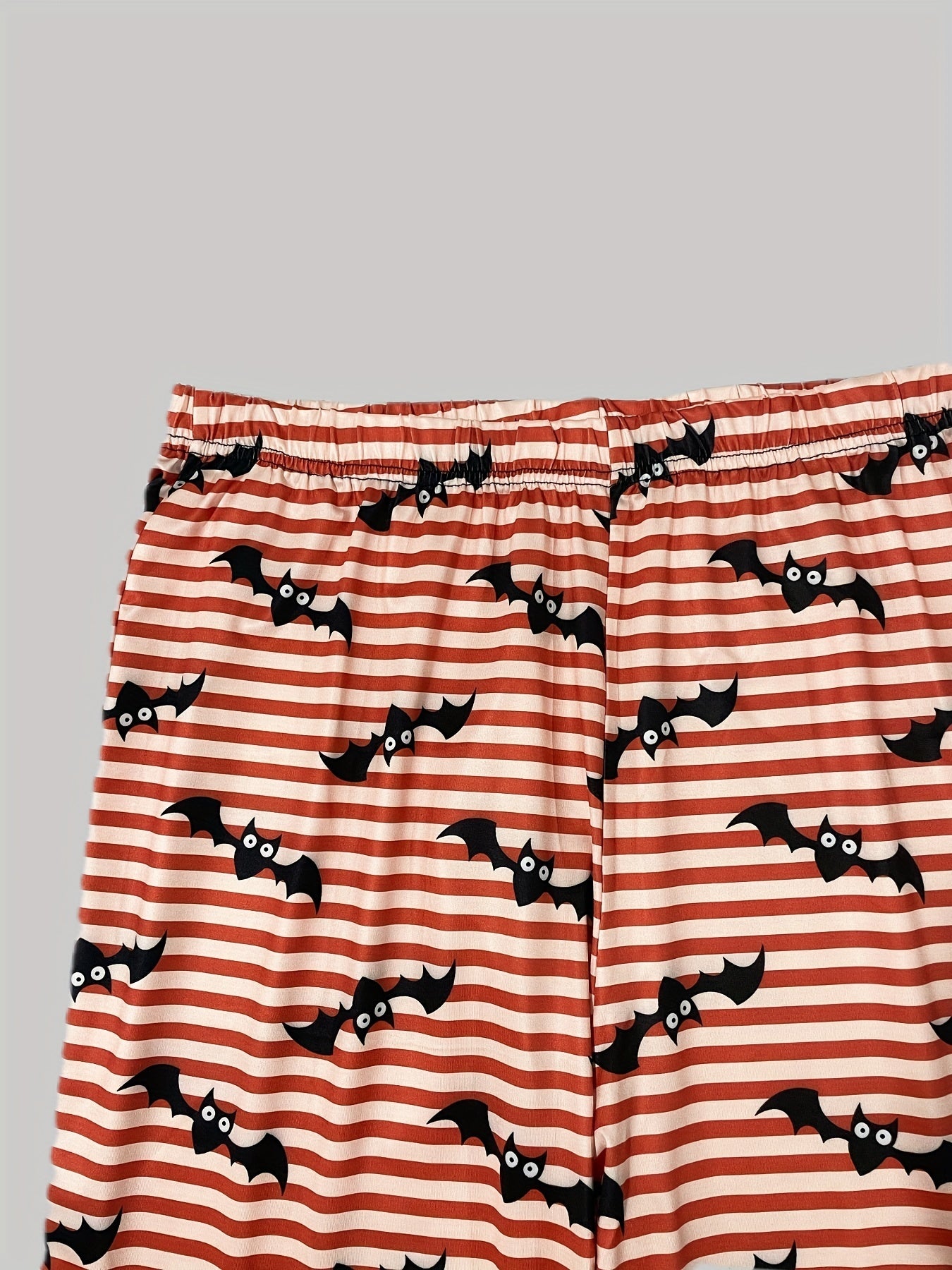  Stripe & Bat Print Pajama Set Long Sleeve Top & Pants