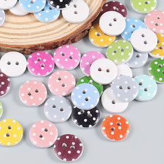 50pcs Mixed Wooden Dot Pattern Buttons 2 Holes For Sewing Craft Scrapbooking