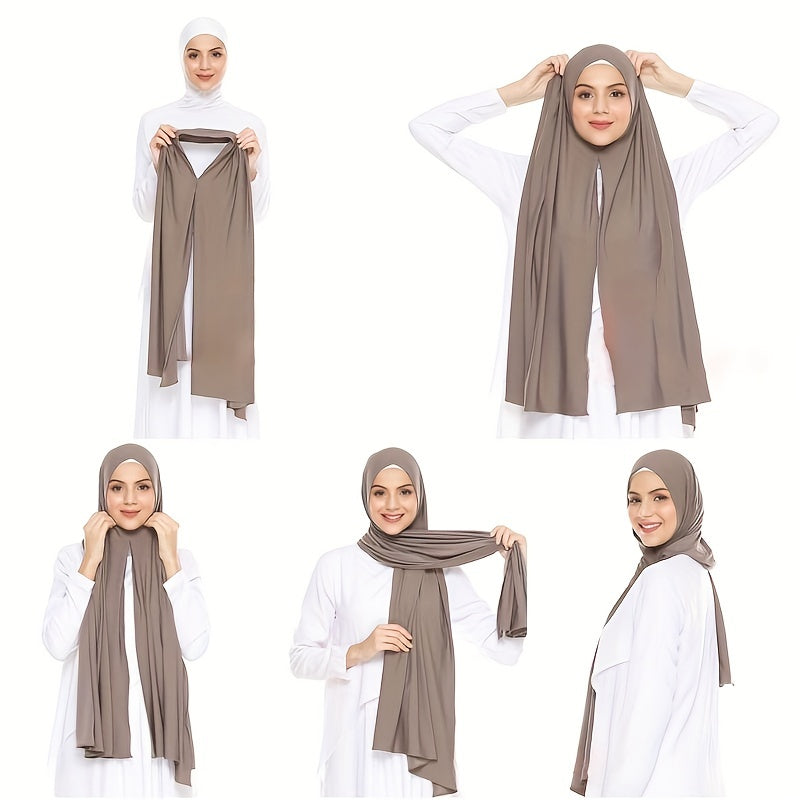 Long Hijab Solid Scarf Elastic Turban Large Shawl Bandana for Women